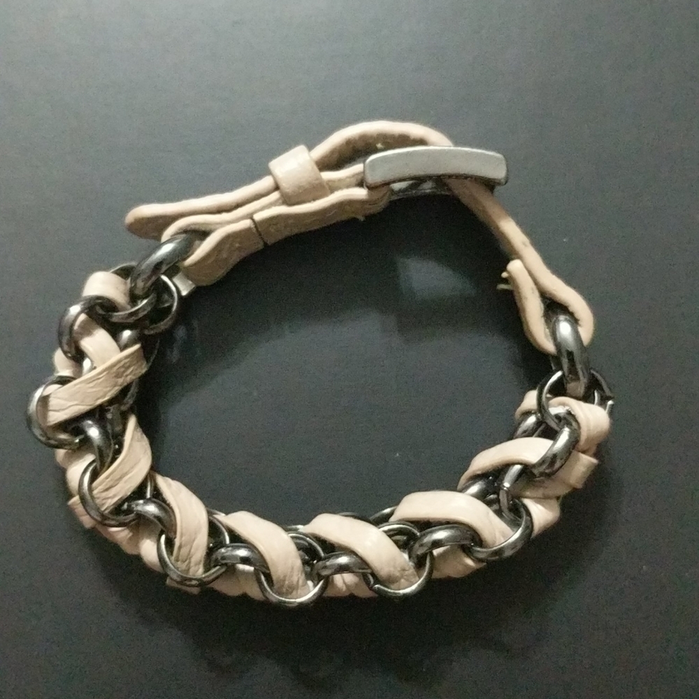 Adornable.u Leather Silver Tone Chain Bracelet